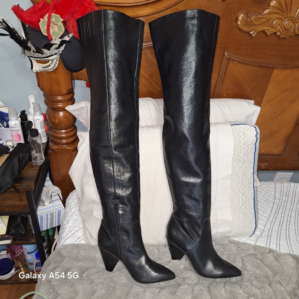 Kenneth Cole, black, Over-the-Knee, LEATHER Women's Boots
